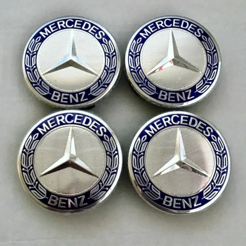 LOT 4 Cache Moyeu 75mm BLEU Pour Mercedes Logo Emblème Jante Centre De Roue